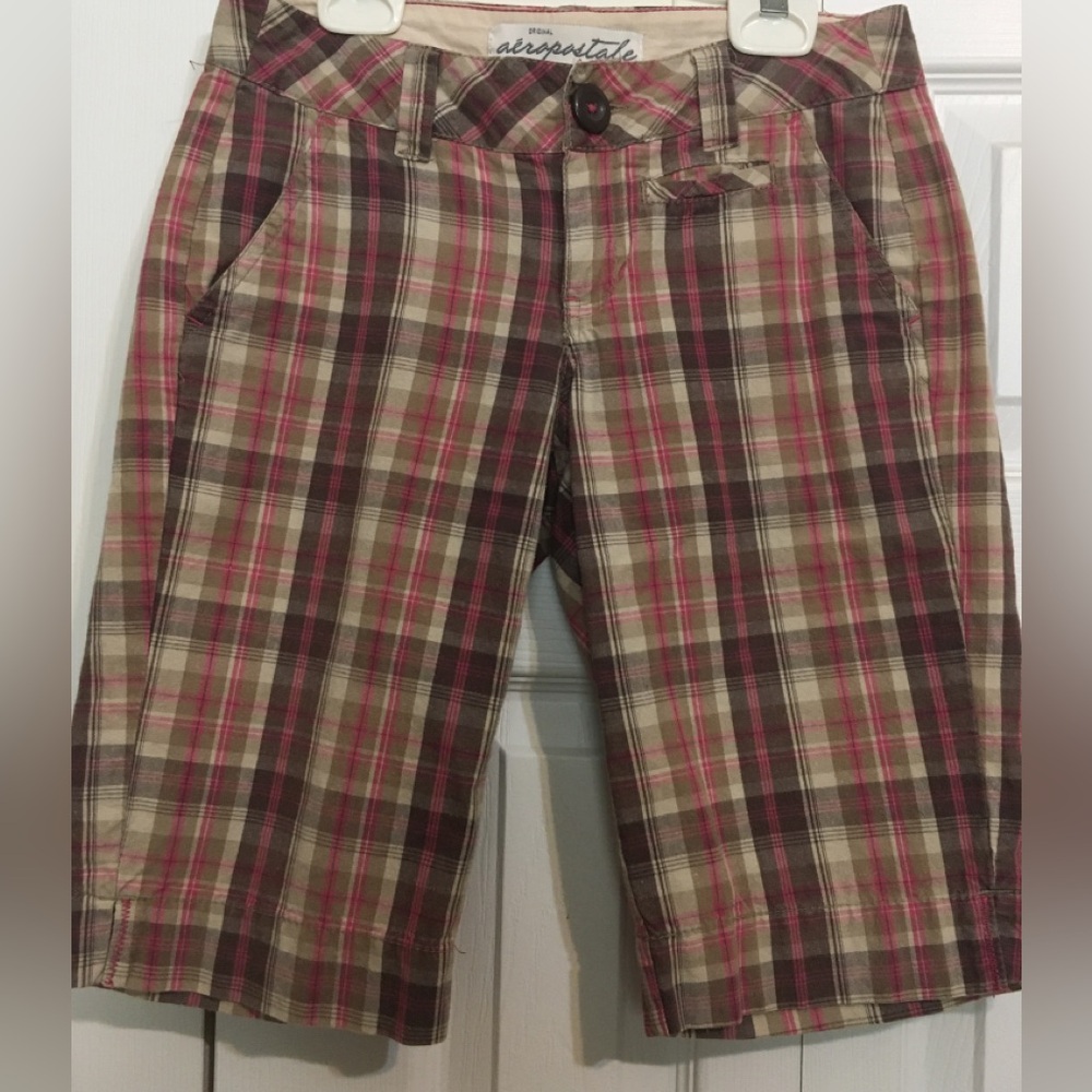 Aeropostale shorts size 00 brown/tan/pink plaid